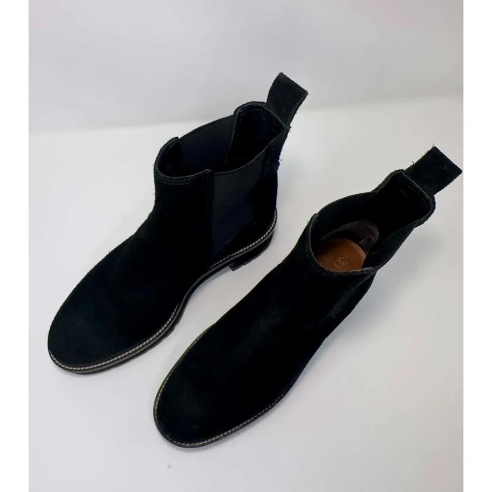 Tory Burch Chelsea Lug Boots Womens 9M Black Suede Pull On Ankle Booties Classic